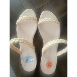 Stuart Weitzman 11 Jelly Flat Sandals Shoes Beige Braided